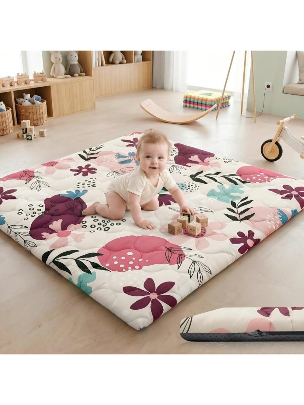Thick 1.6" Baby Play Mat - 50x50, Removable, Machine Washable, Soft & Safe
